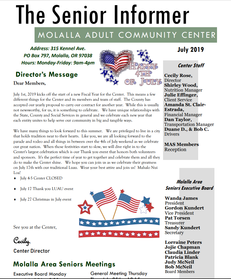 Click on image to read the July 2019 Senior informer!